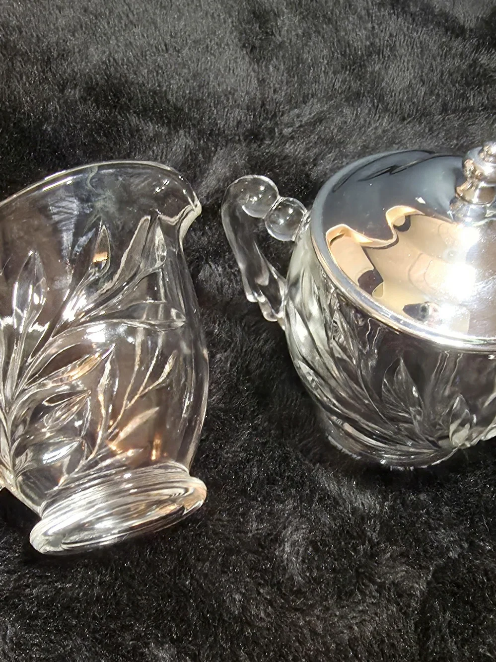 Indiana Glass Crystal Creamer and Covered Sugar Bowl - Clear Glass